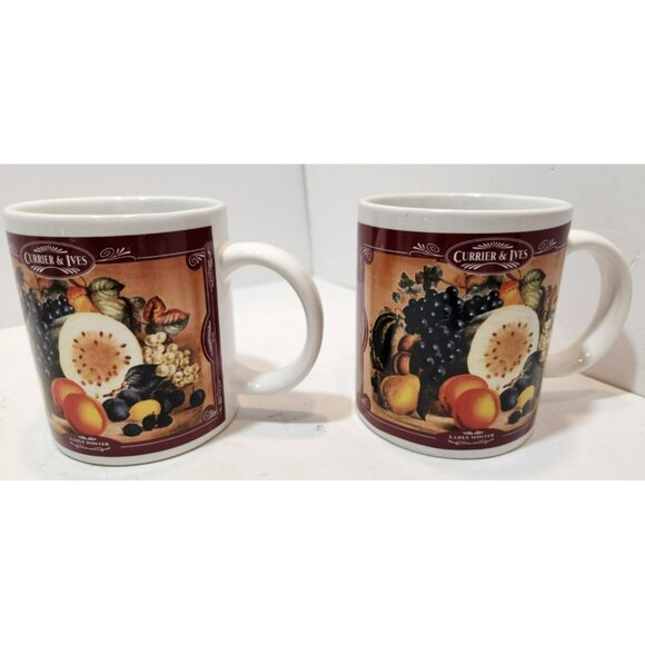Vtg Houston Harvest Currier & Ives "Early Winter" Ceramic Mugs Set of 2 - Picture 11 of 16